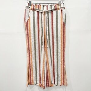 Indigo Rein Linen Blend Stripe Wide Leg Panta Belted Vacation Flowy Festival M